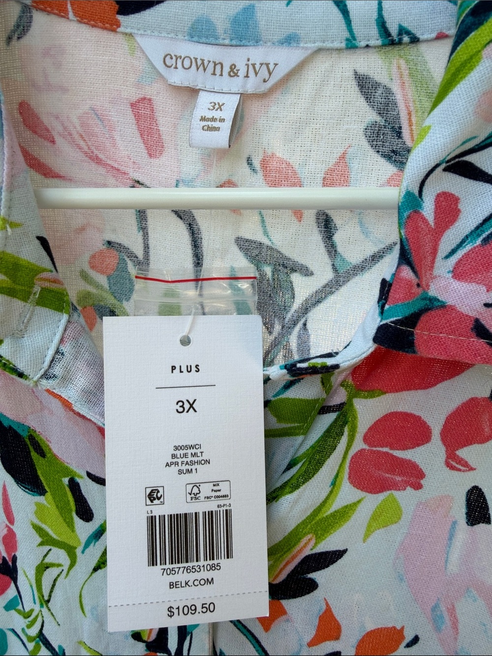 crown & ivy Floral Tiered Button-Front Midi Dress in White, Pink & Green - Picture 2 of 2